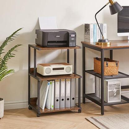 IBUYKE Printer Stand with Storage Shelf,3 Tier Printer Table with Wheels,Printer Cart for Home Office Organization, Rolling Cart Stand for Heat Press Microwave and Mini Fridge TPS001H