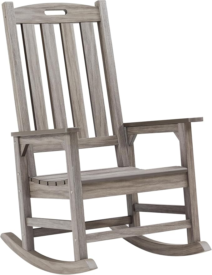Psilvam Outdoor Rocking Chair, Poly Lumber Oversized Rocking Chair