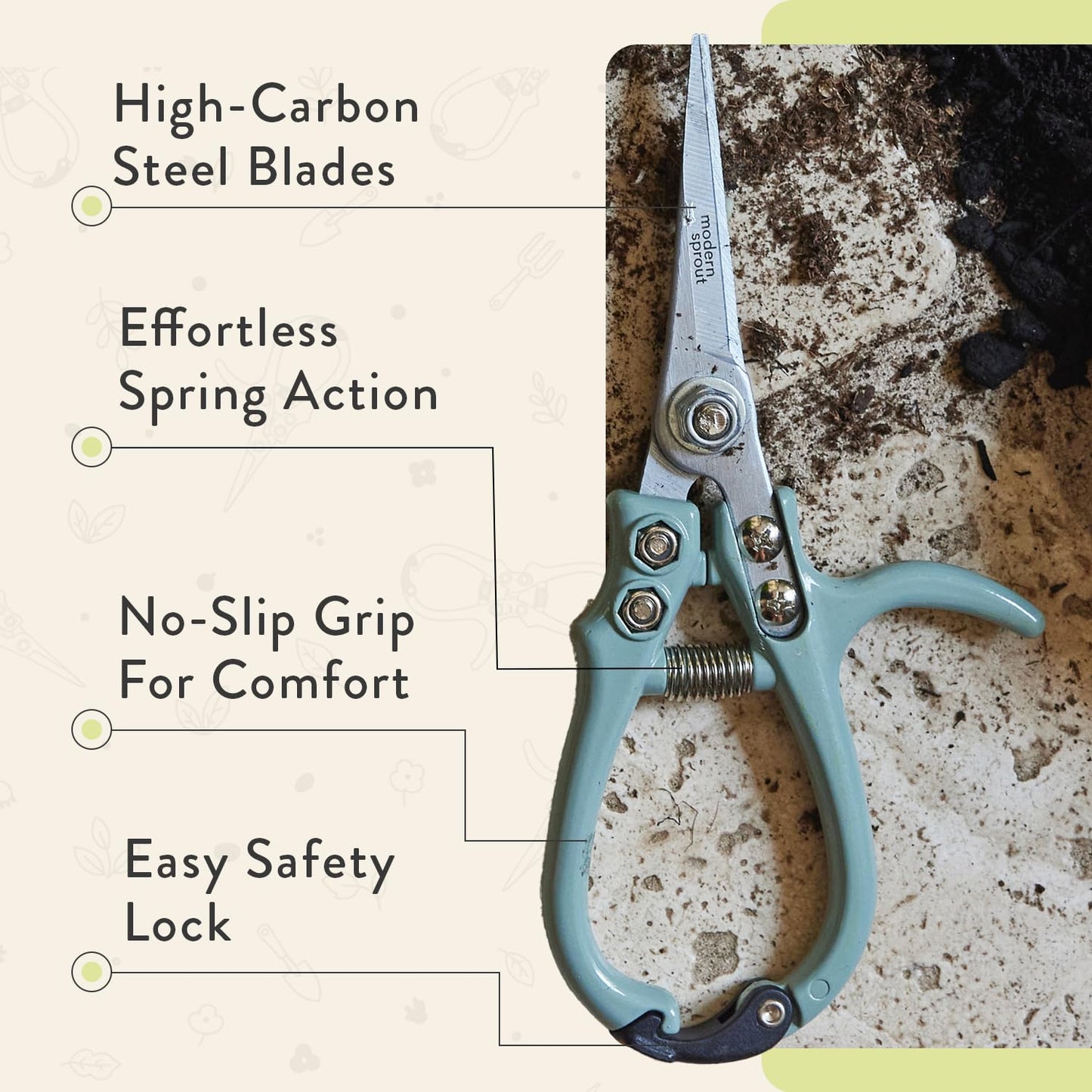 Modern Sprout Pruning Shears - Herb Snipping Scissors- Lightweight Gardening Tools W/Easy Lock - Flower Cutter Garden Shears - Carbon Steel Blade + Reusable Holster (Chartreuse, 1-Pack)