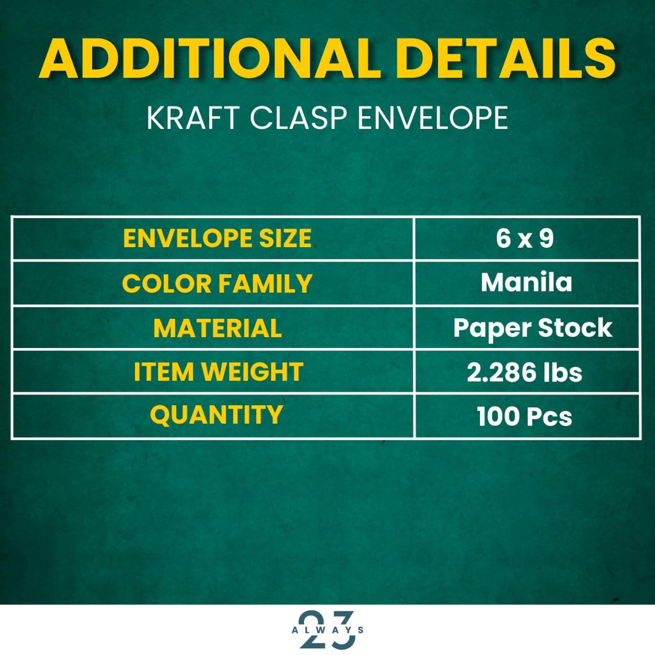 Always23 Clasp envelope, Kraft Envelope, Mailing Envelopes, Clasp Closure & Double Seal, 6 X 9, #55 Brown Kraft, 100/box