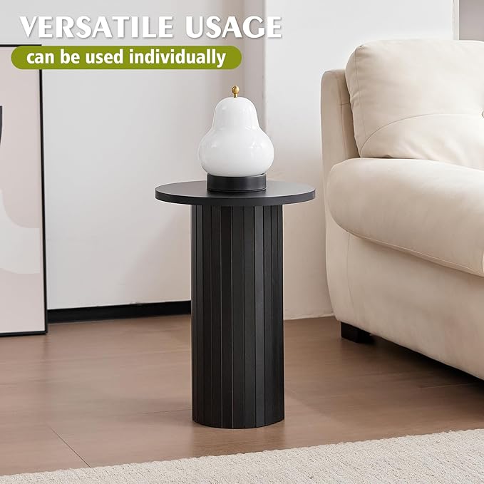 Round Side Tables Set of 3, Circle Modern Fluted Nesting Coffee Table, Accent
