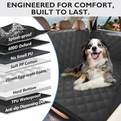 Back Seat Extender for Dogs-Large Space, Hard Bottom Egg Crate Foam Soft Dog Car Seat Cover, Sturdy Backseat Extender for Dogs, Waterproof Pet Car Bed Dog Hammock for Car, SUV, Truck