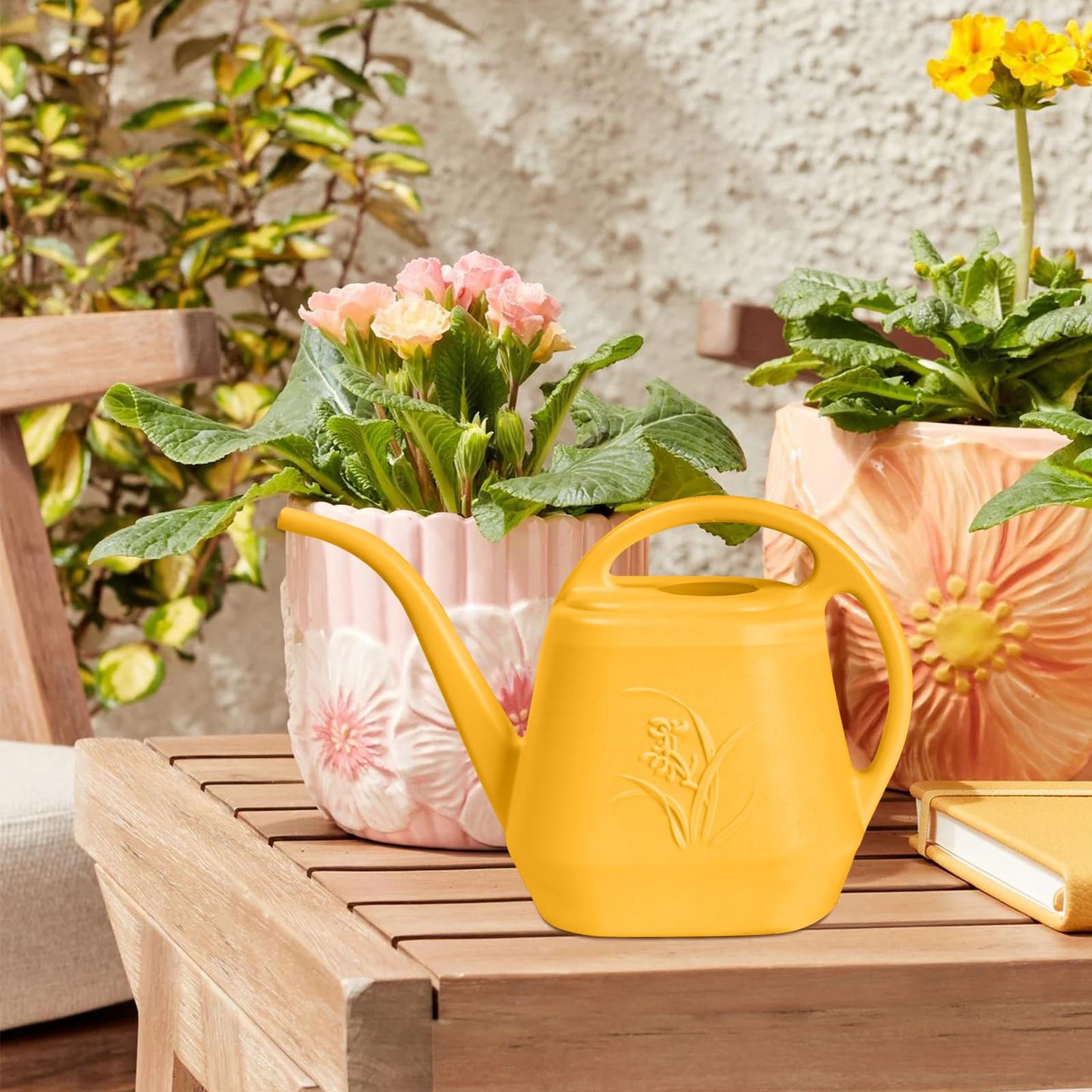 VKPLITE Hand Plastic Watering Can - for Indoor and Outdoor Home Garden Plants - with Long Spout - Orange - 1/2 Gallon