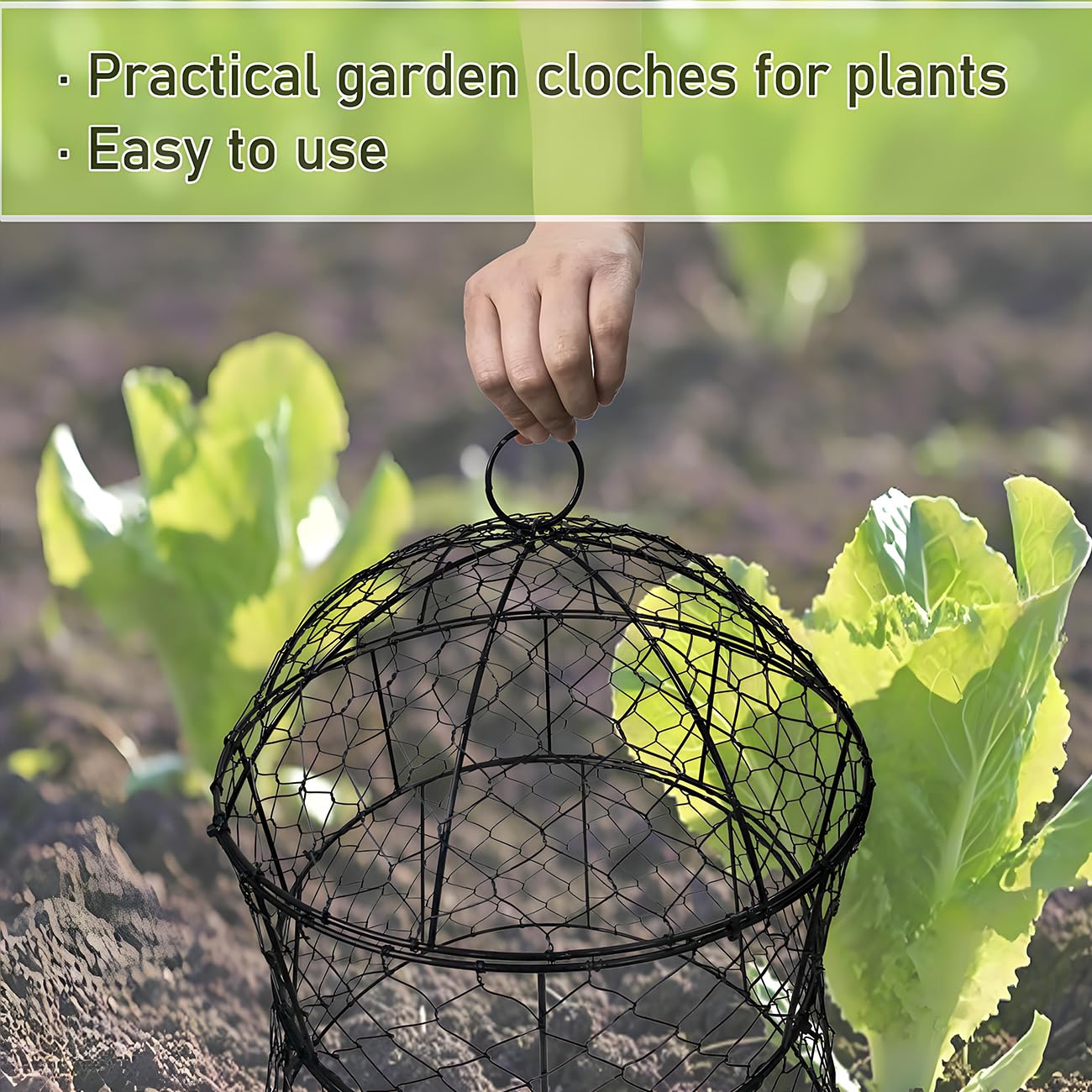 JAWULIJA Garden Cloches for Plants 2 Pack Metal Plant Protectors from Animals Chicken Wire Cloche Updated Plant Cages for Outdoor Plants Vegetables Seedlings 13" D x 14" H
