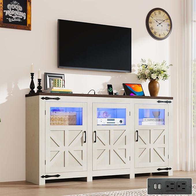 64" Large LED Farmhouse TV Stand