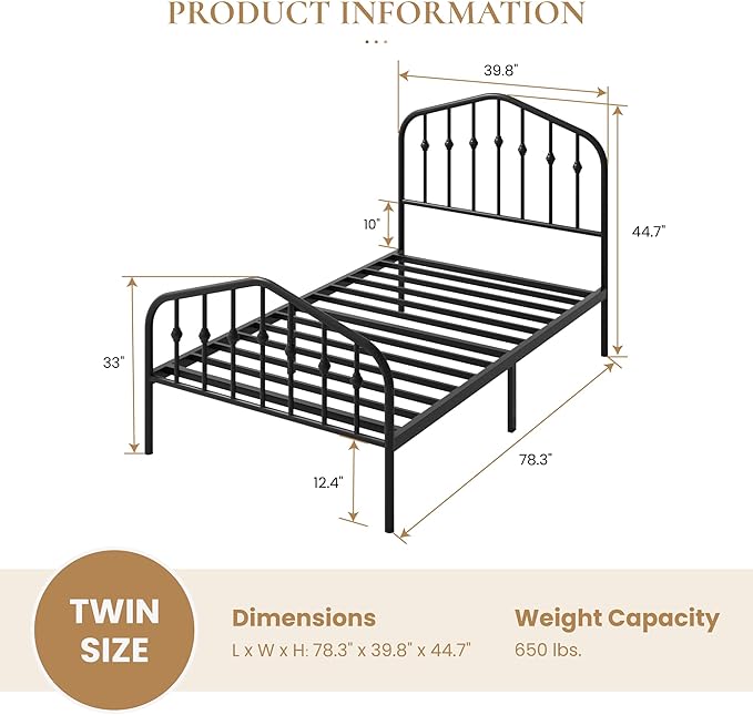 SHA CERLIN Twin Size Metal Platform Bed Frame