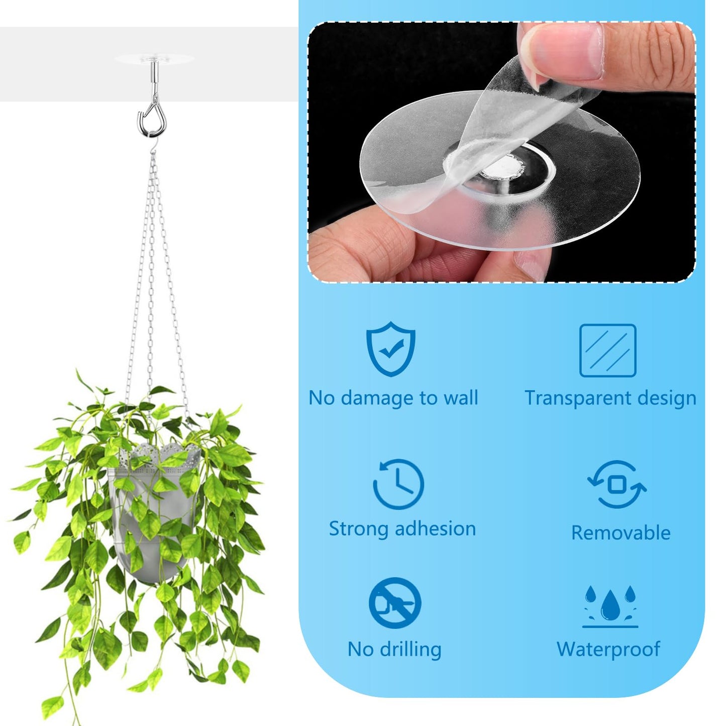 Sankoly 12 Pcs Self Adhesive Ceiling Hooks No Drilling Ceiling Hooks Stainless Steel Eye Hooks for Hanging Small Plants Wind Chimes, Secure/Enclosed Design, Easy to Open