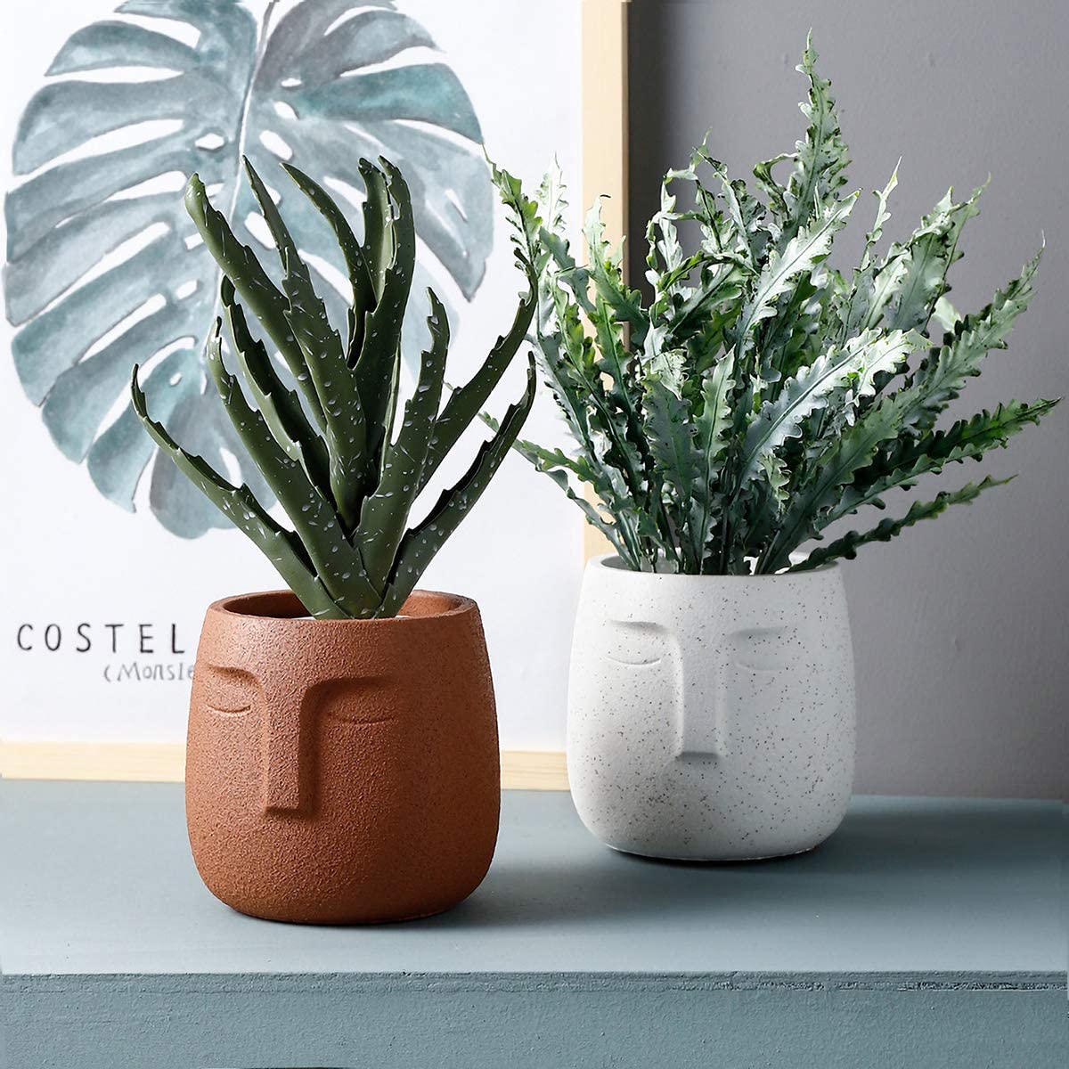 GeLive Head Plant Pot Succulent Planter with Drainage Hole Modern Statue Flower Pot Face Plant Vase Windowsill Box Art Home Decoration Indoor Outdoor (White)