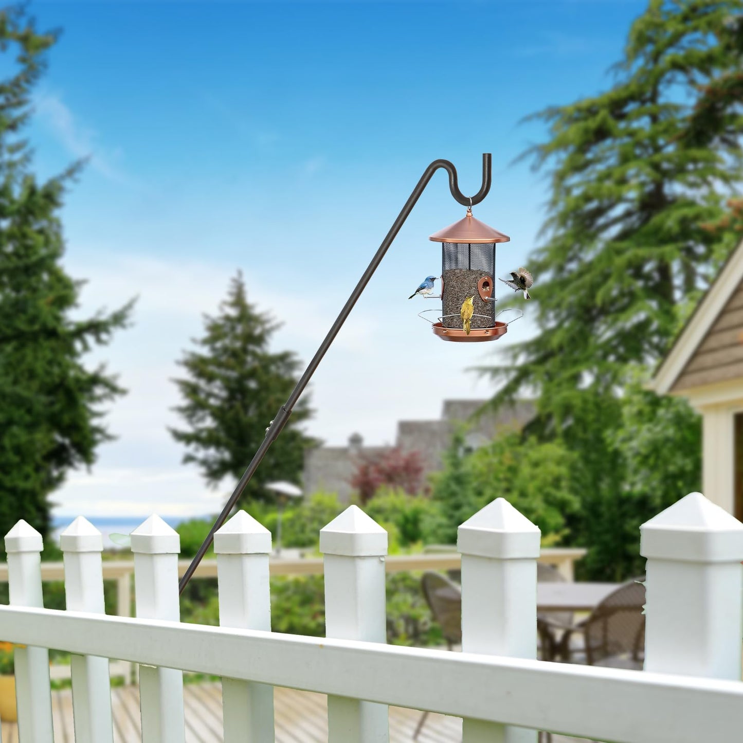 AILIN YELOKIE 32" 360° Swivel Deck Hook - Heavy Duty Solid Steel Plant Hanger, 12-Directional Adjustable Wall Bracket for Bird Feeders/Pole, Outdoor Plants & Wind Chimes, Black (2-Pack)