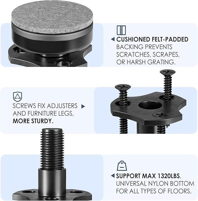 MROCO Adjustable Leveling Feet, 3/8"-16 Thread T-Nut Kit Furniture Levelers