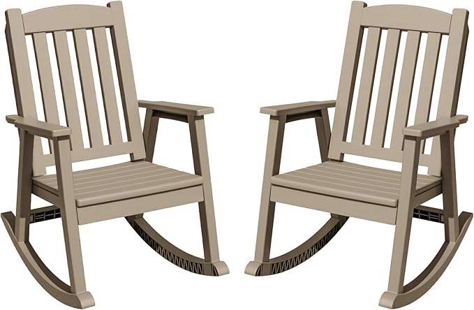 Greesum Set of 2 Outdoor Rocking Chair, All-Weather Patio Rocker, Rust-Proof &