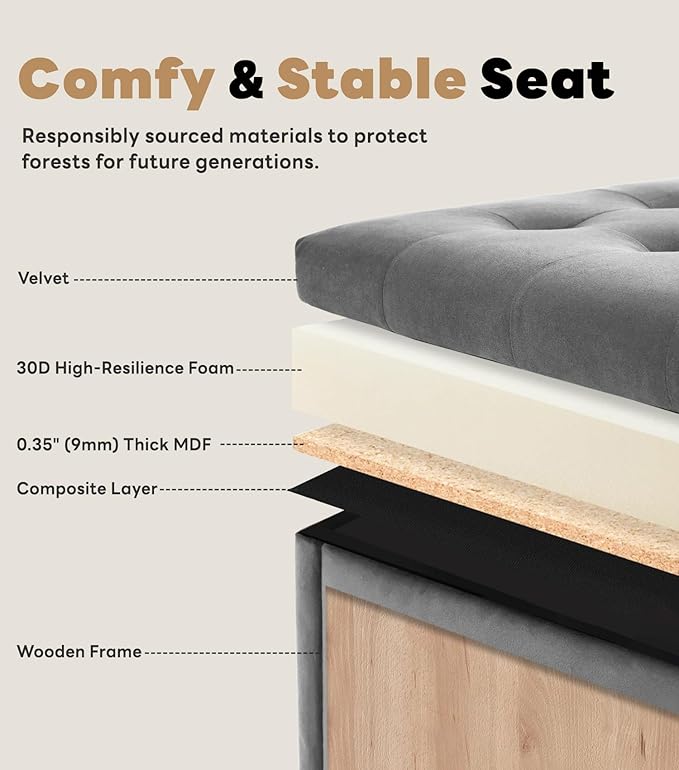 Tbfit Large Square Storage Ottoman Bench, Tufted Upholstered Coffee Table