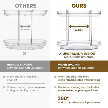 2 Tier Non-Skid Acrylic Lazy Susan Turntable Organizer - Rotating Spice Rack - Spinning Organization Tray for Kitchen, Pantry, Countertop, Closet, Bathroom, Vanity, Medicine Cabinet Organizing, 11''