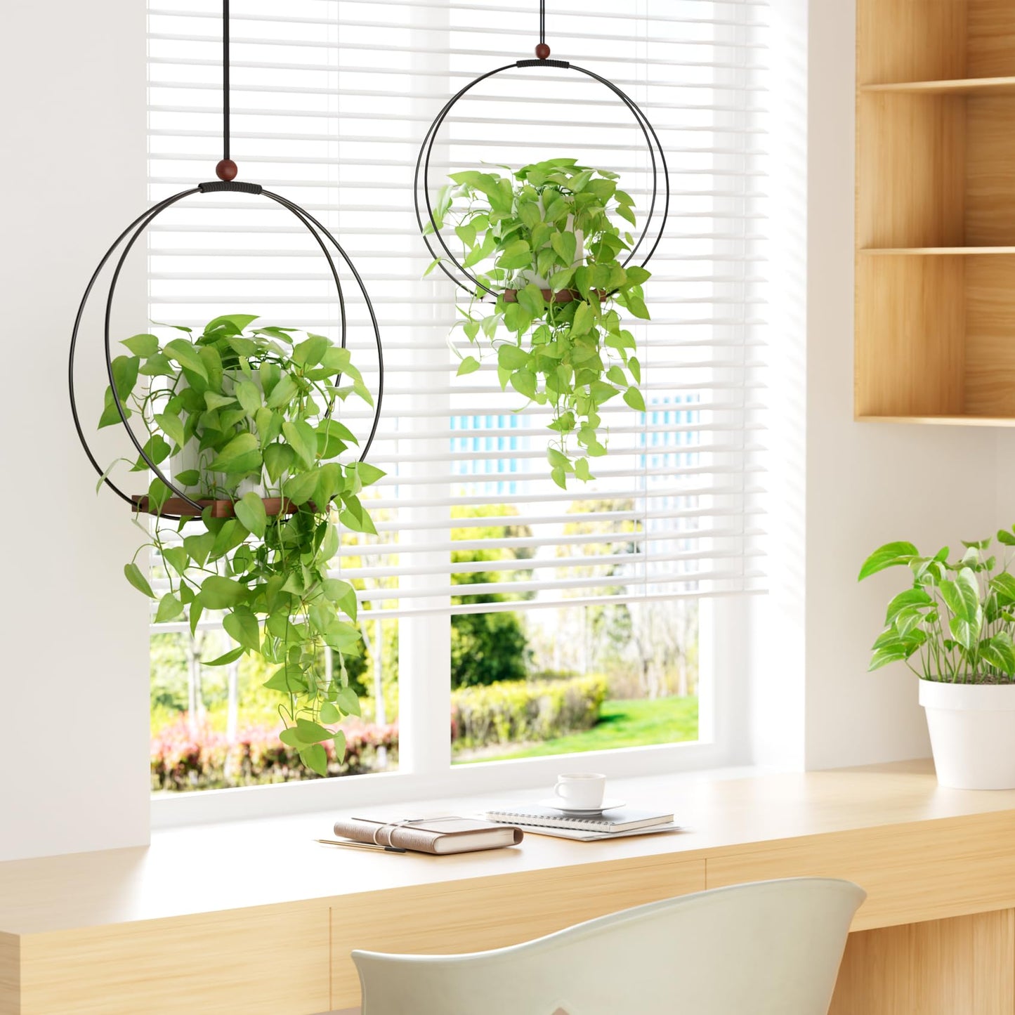 YXFOOR Hanging Planters for Indoor Plants: Macrame Plant Hanger with Sturdy Wood Base, Wall Ceiling Window Decor for Home Garden Patio Office, Housewarming Gift (Pot/Plant Not Included)