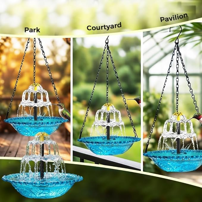Solar Cascade Hanging Bird Bath Fountain, 2026 New Hanging Bird Bath with Flowing Water for Outdoors Garden Patio Backyard Lawn Decor (Purple)