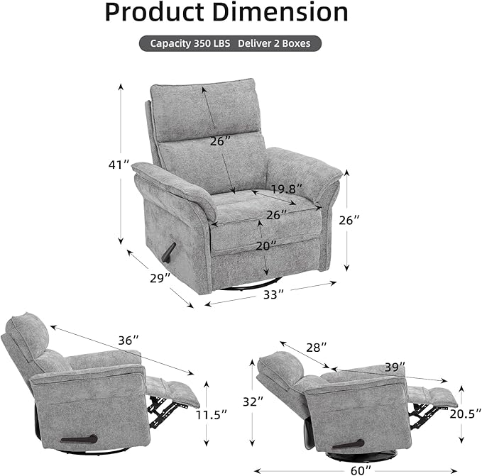 Oversized Glider Rocker Recliner, Chenille Rocking Nursery Chair