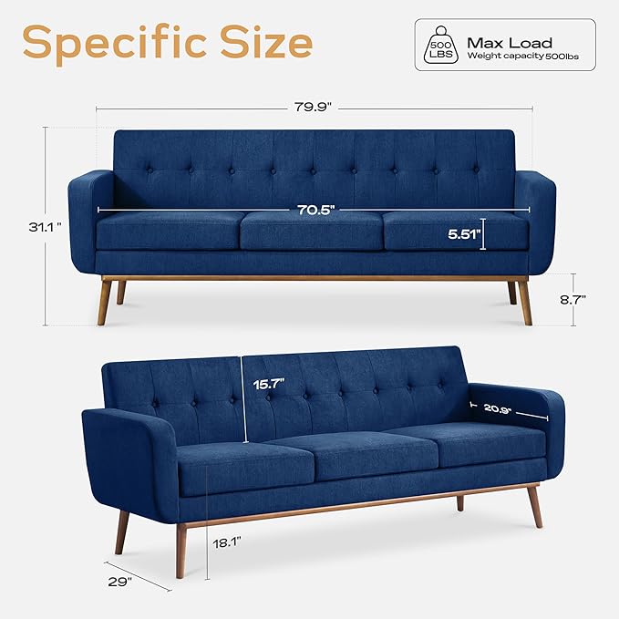 HUIMO Sofa Couch, Mid Century Modern Sofa