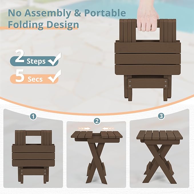 LUE BONA Small Outdoor Folding Side Table, HDPS Outside End Table
