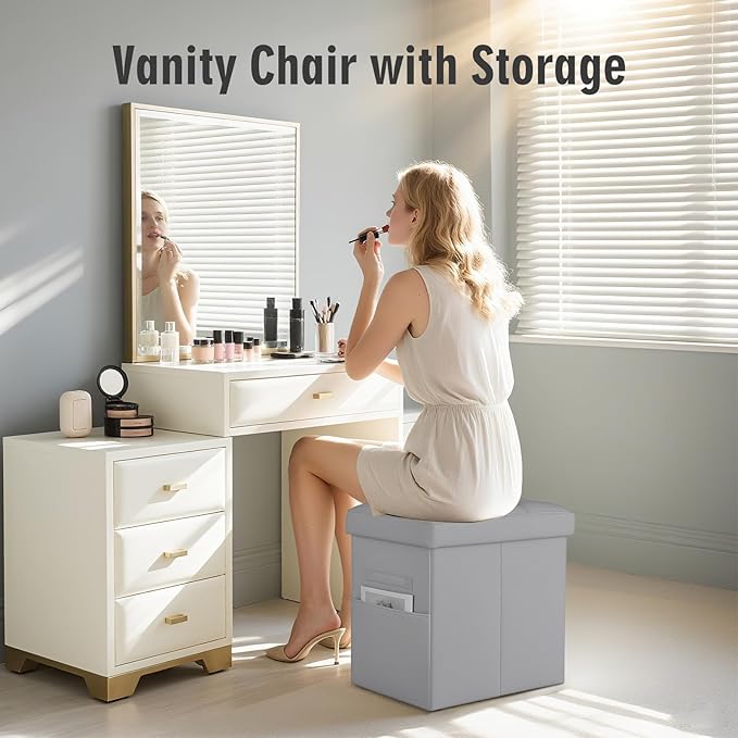 Ottoman with Storage, Ottoman Foot Rest Stool with Handles & Side Pocket.