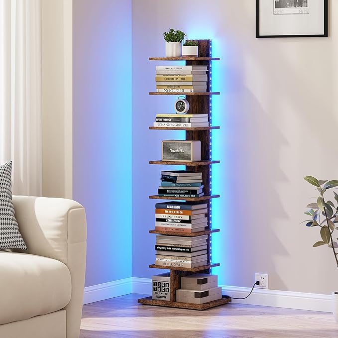 TUTOTAK Narrow Bookshelf, 8-Tier Bookcase