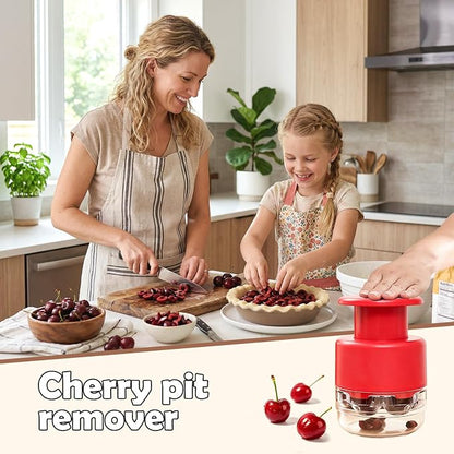 Cherry Pitter Tool 7-in-1 Stainless Steel Cherry Pitter with Splatter Guard, Easy Push Button Cherry Pitter Tool for Cherries Olives and Fruits, Food Grade Cherry Seed Remover