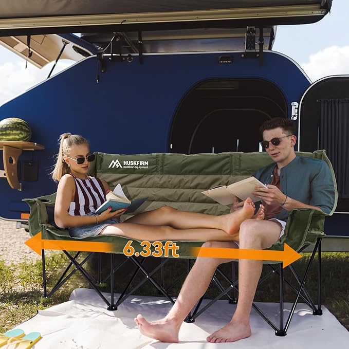 Huskfirm 3 Person Camping Chairs Folding Double Camping Chair Portable