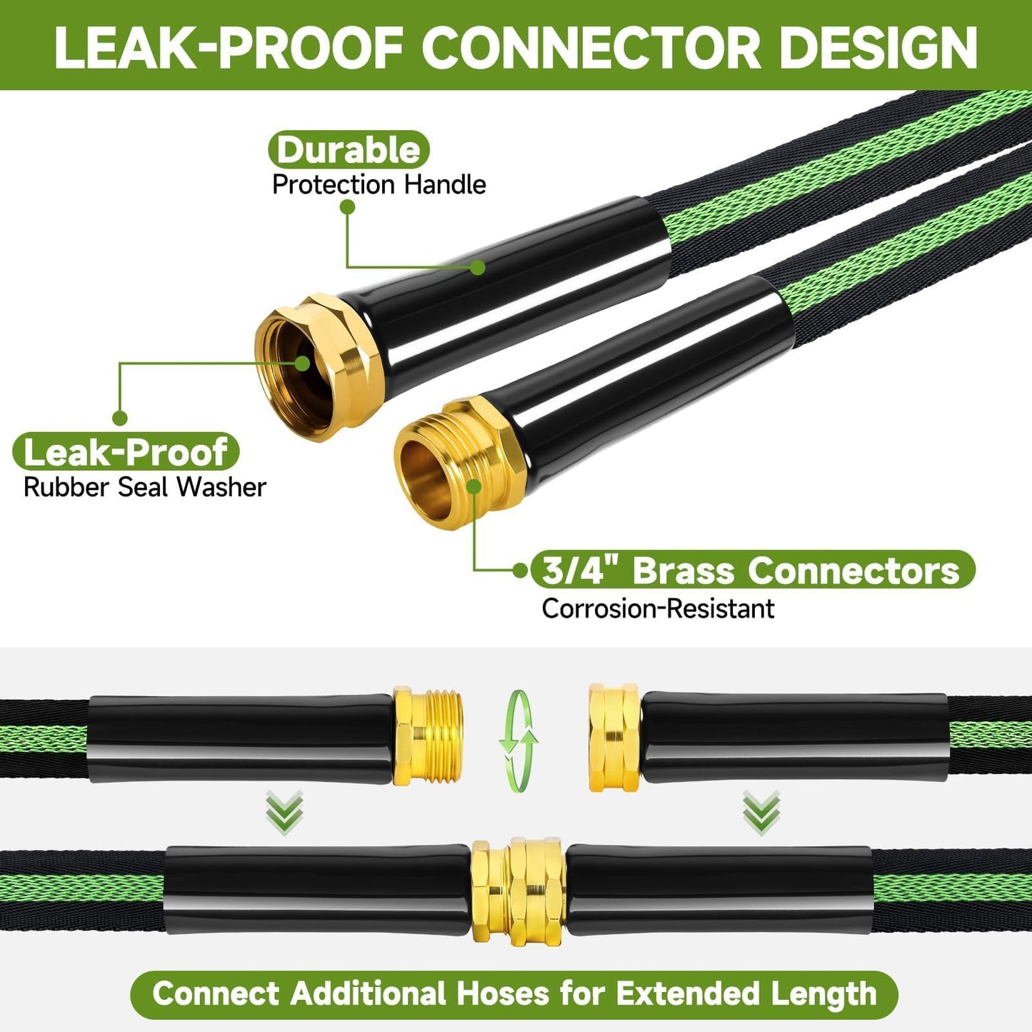 VIONMI Garden Hose 100 ft Flexible Non-Expandable Water Hose Kink-Free Lightweight Leak-Proof High Pressure Durable Outdoor Portable Fabric Hoses Pipe with 3/4” Sturdy Fittings for Yard Lawn Car Wash