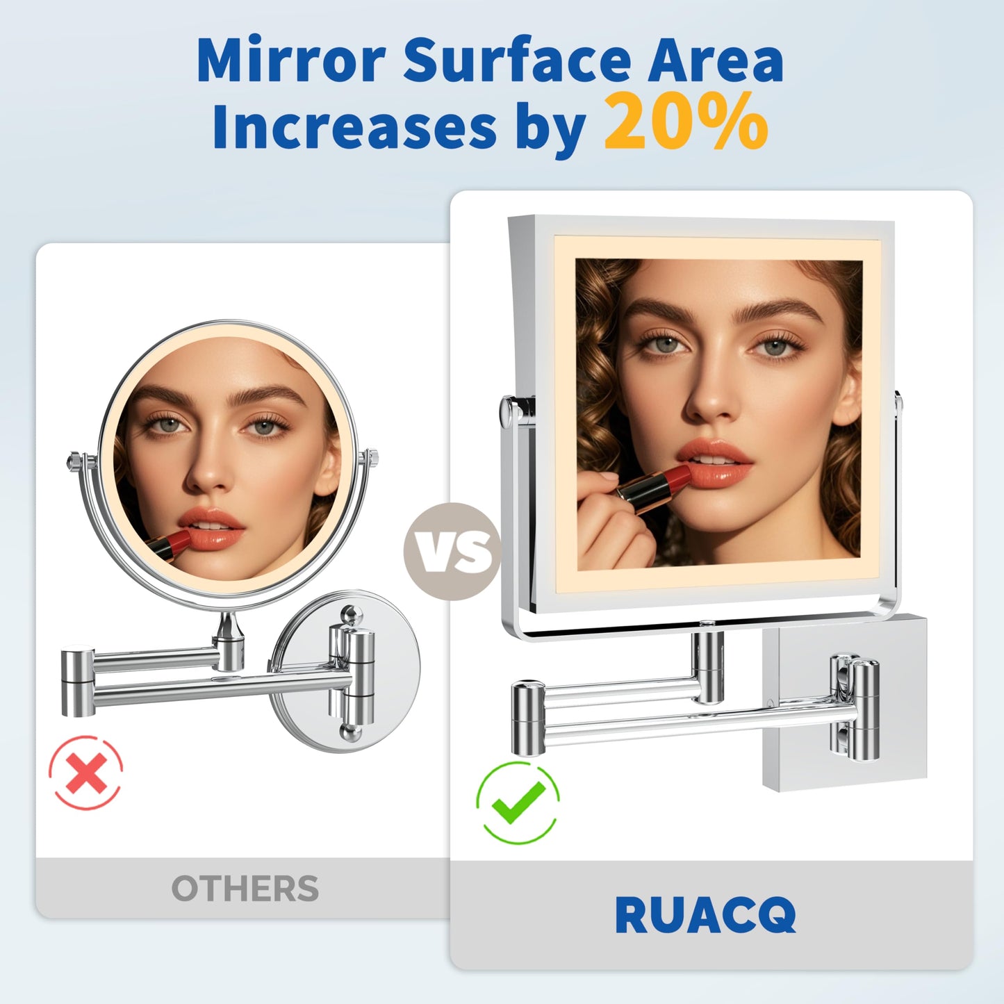 Ruacq Rechargeable Wall Mounted Makeup Mirror with Lights, Double Sided 1X/10X Magnifying Vanity Mirror with 3 Color Lighting, Touch Screen Dimmable, 360° Rotation Extension Foldable Arm(Matte Black)