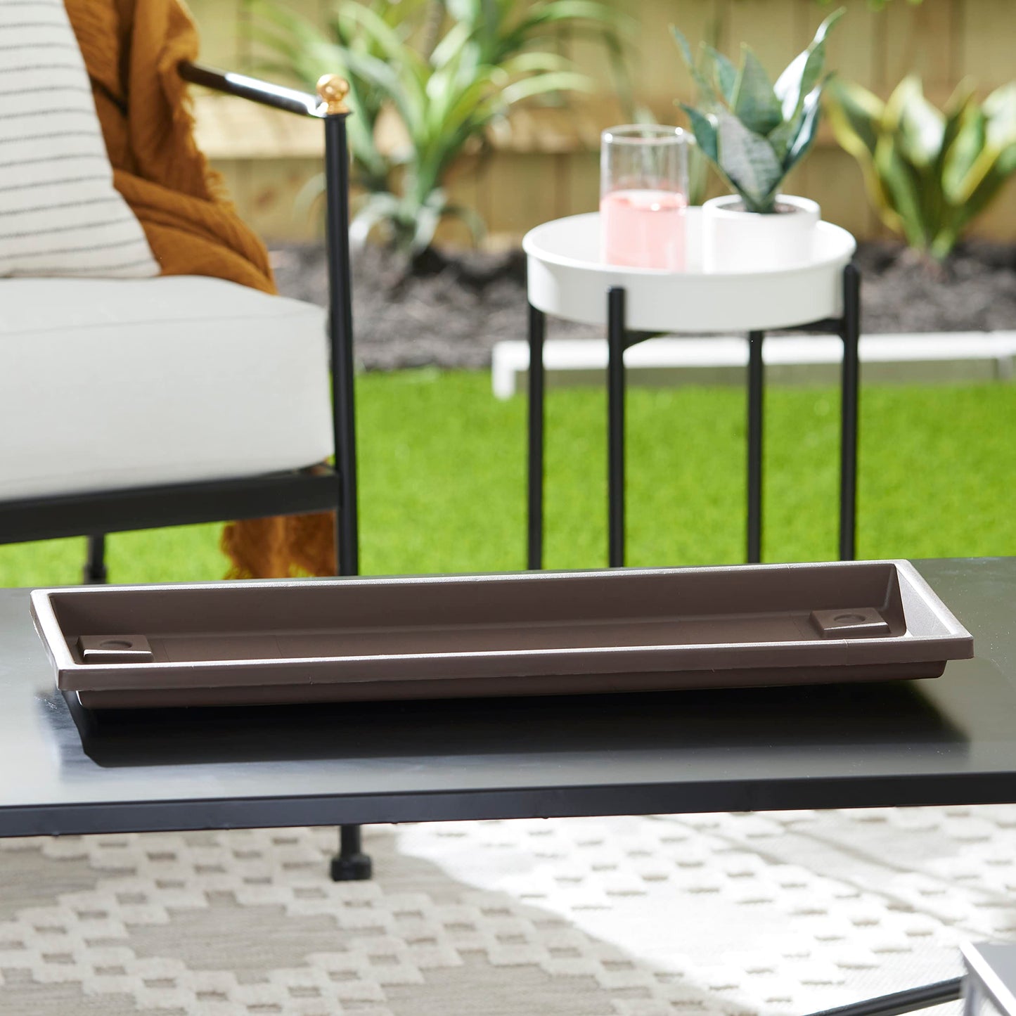 The HC Companies Venetian Rectangular Plant Tray - Lightweight Plastic Plant Saucer - Plant Drip Trays for Drainage -UV Resistant Pot Saucer for Indoor & Outdoor Use (23.5" Chocolate, Pack of 1)