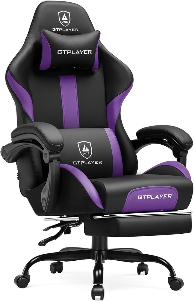 GTPLAYER Gaming Chair with Pocket Spring Cushion, Leather Office Chair with