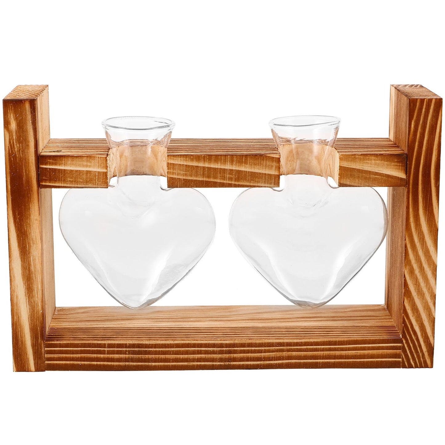 Mobestech Glass Vase with Wooden Stand Heart-Shaped Hydroponic Terrarium for Indoor Plants Desktop Plant Decor Home Vase Set with 2 Glass Containers