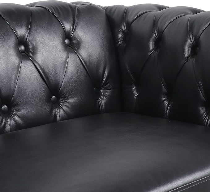 LEVNARY Leather Sofa, Chesterfield Tufted Upholstered 2 Seater Couch, Modern