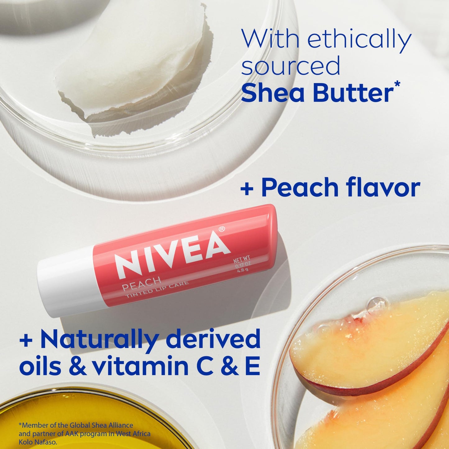 NIVEA Lip Care, Fruity Tinted Lip Balm Variety Pack, Cherry, Strawberry, Blackberry and Watermelon Flavors, 3-in-1 Moisture, Repair and Color, 0.17 Oz Stick, Pack of 4