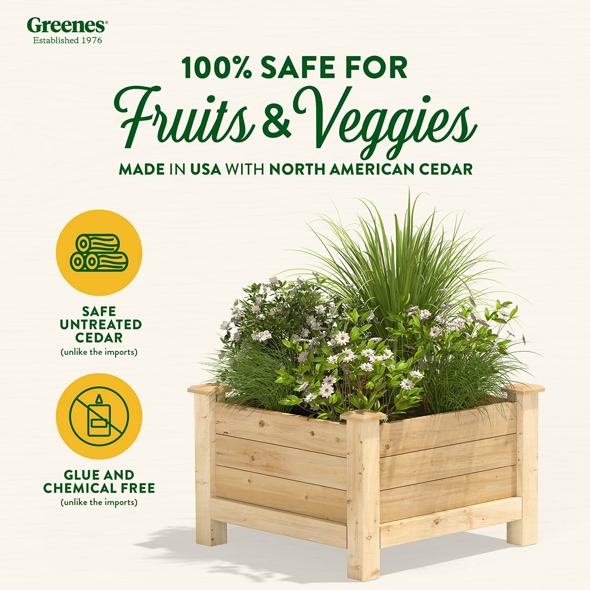 Greenes Fence Premium Cedar Elevated Planter, 24" x 24" x 17" (3/4" Thick) - Made in USA with North American Cedar