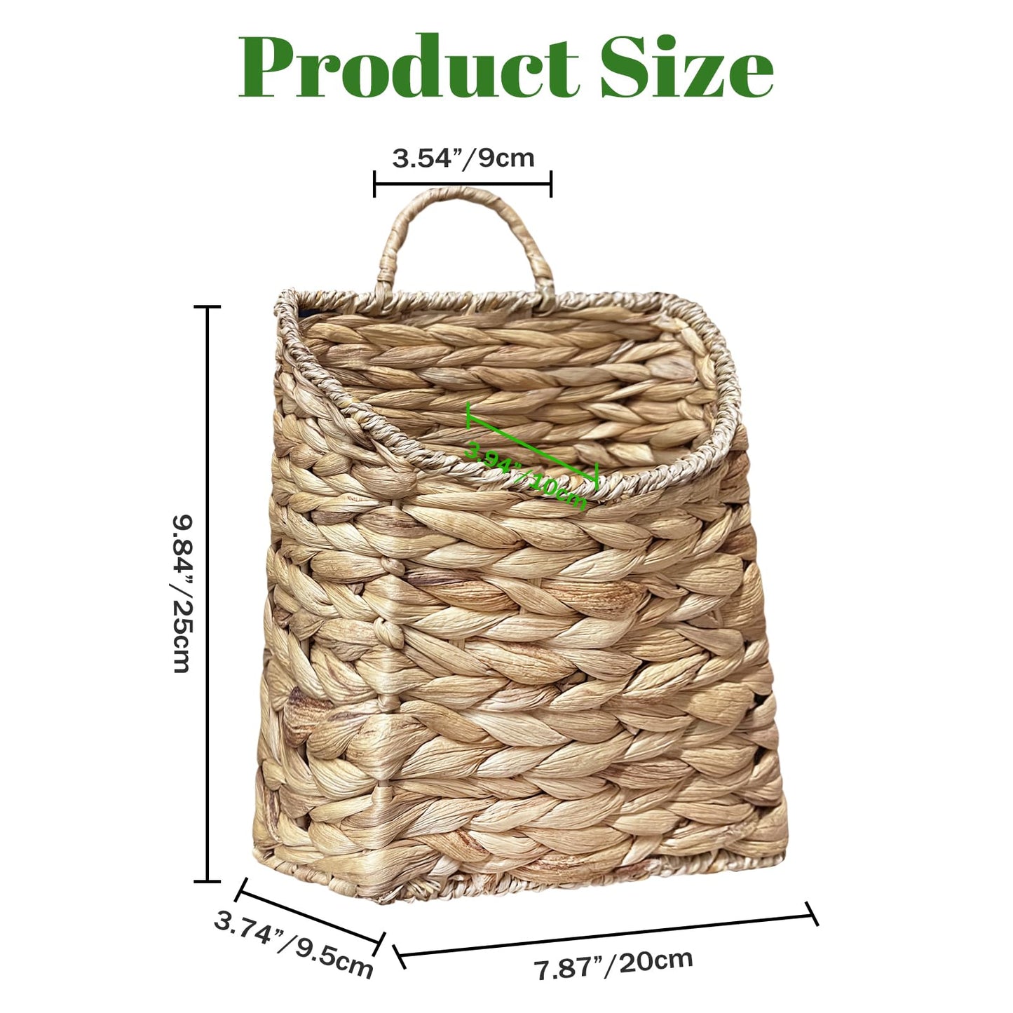 Woven Hanging Wall Basket,Natural Handmade Water Hyacinth Flat Back Basket for Farmhouse Home, Door, Entryway, Mail, Flower, Plant Decor