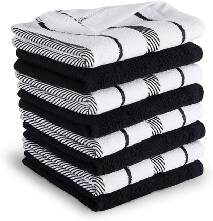 KitchenAid Albany Dishcloth 8 Pack Set, Matte Black/White