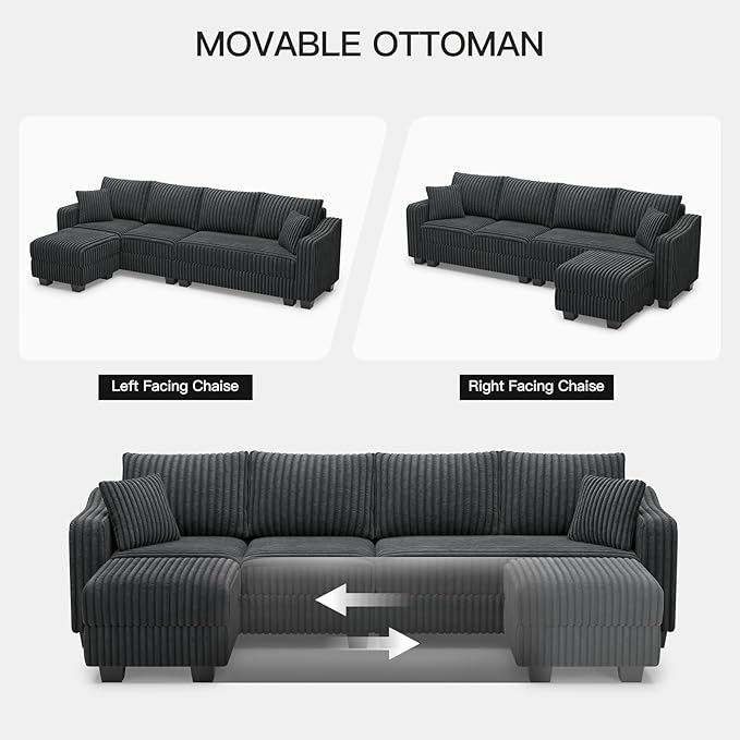 Belffin Sectional Couch with L-Shape Chaise L Shaped Couch with Ottoman