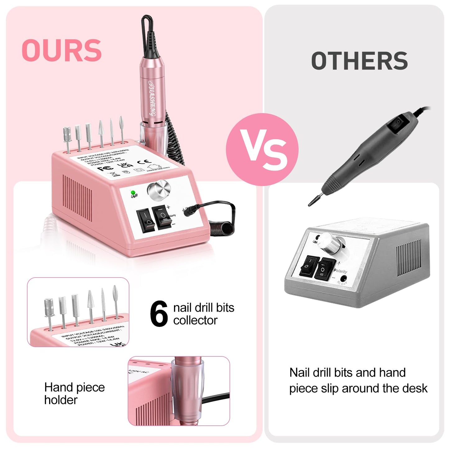20000RPM Electric Nail Drill Professional Nail File Drill Acrylic Nails Kit for Manicure Gel Nail Polish Remover with 1 Pack of Sanding Bands(Pink)