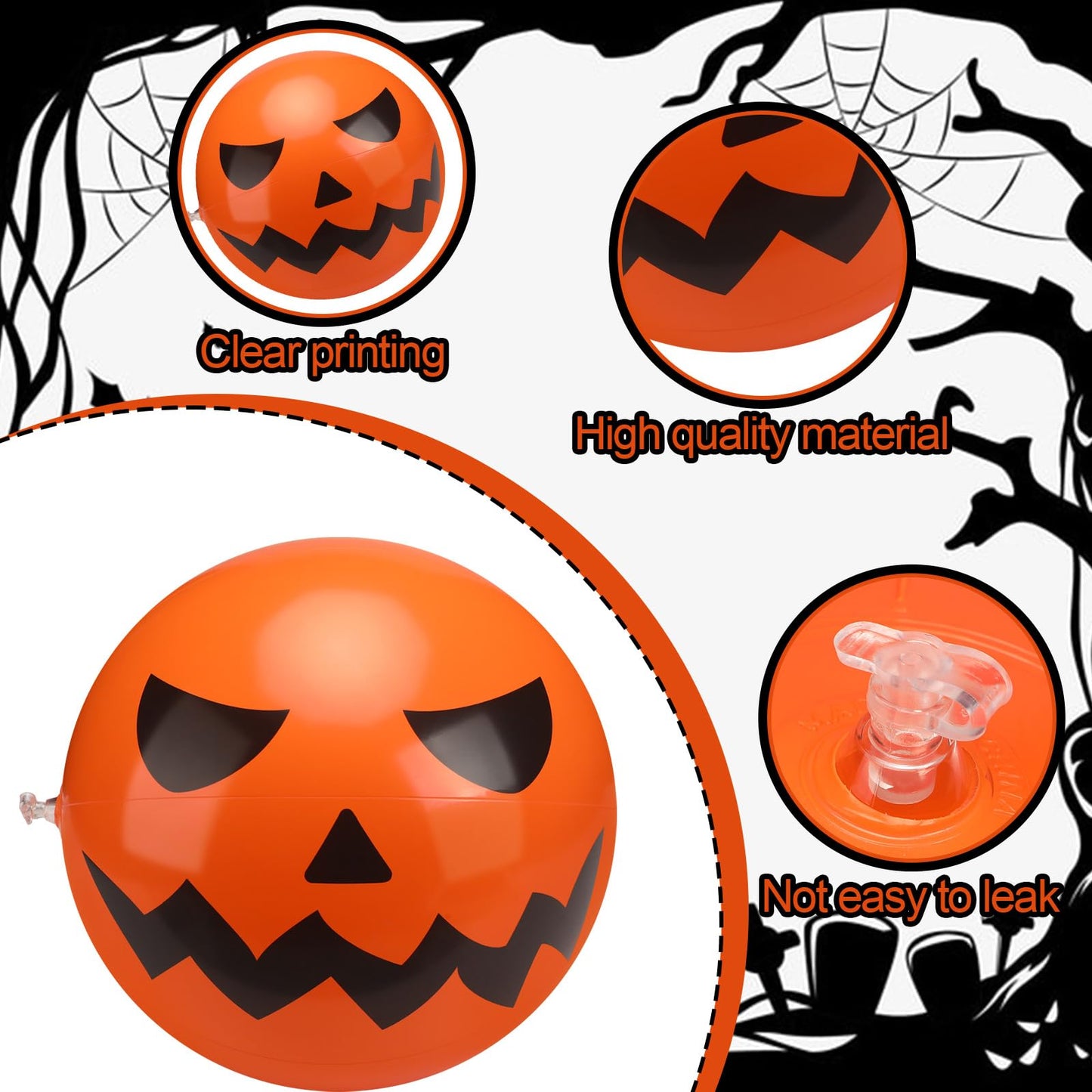 Wettarn 12 Pcs Halloween Pumpkin Beach Balls Bulk Halloween Inflatable Plastic Jack O Lantern Party Decoration Blow up Props for Carnival Prizes