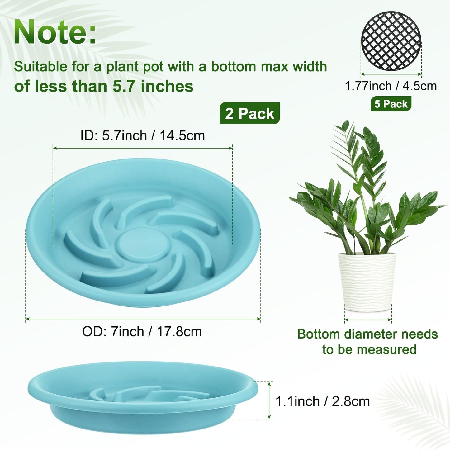 M METERXITY 2-Pack Plant Saucer, 5.7 Inch/ 14.5cm Plastic Plant Trays Thicker for Pots/Indoor/Outdoor/Water Drainage and Protection, Flowerpot Drip Tray [Light Blue]