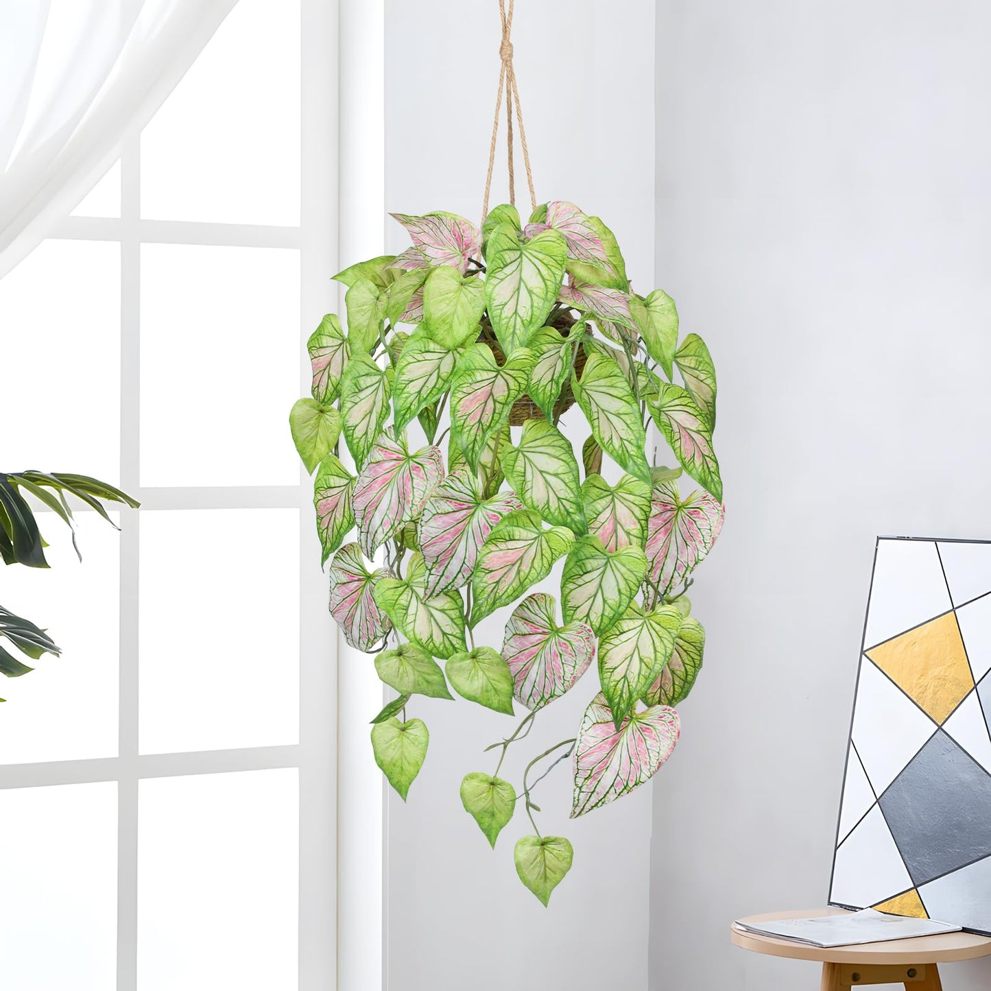 Large Fake Hanging Plants in Pot for Indoor & Outdoor, Long Artificial Hanging Pothos Plants Green, 27.6" Fake Potted Vines Ivy Greenery Plant for Room Wall Shelf Decor Living Room Patio Porch