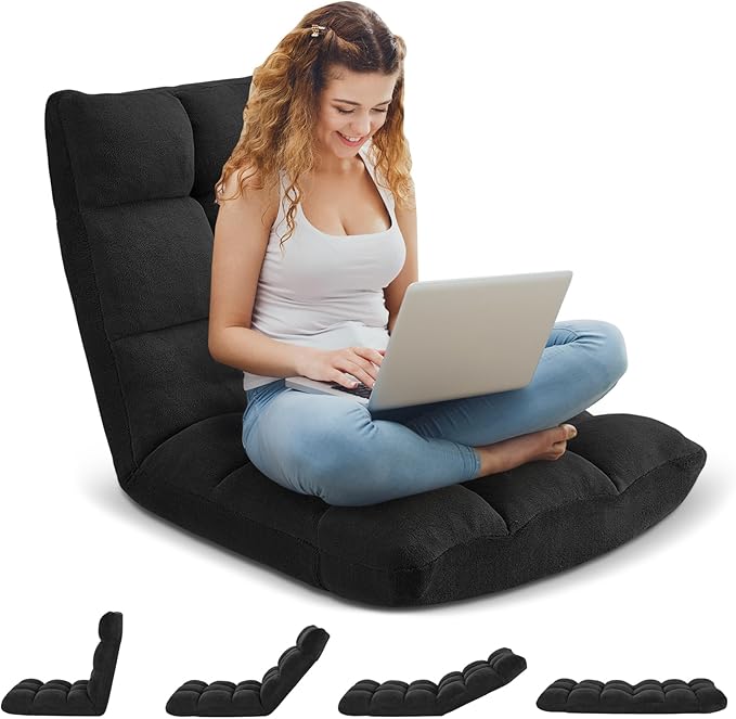Folding Floor Gaming Chair, 14-Position Adjustable Backrest, Skin-Friendly