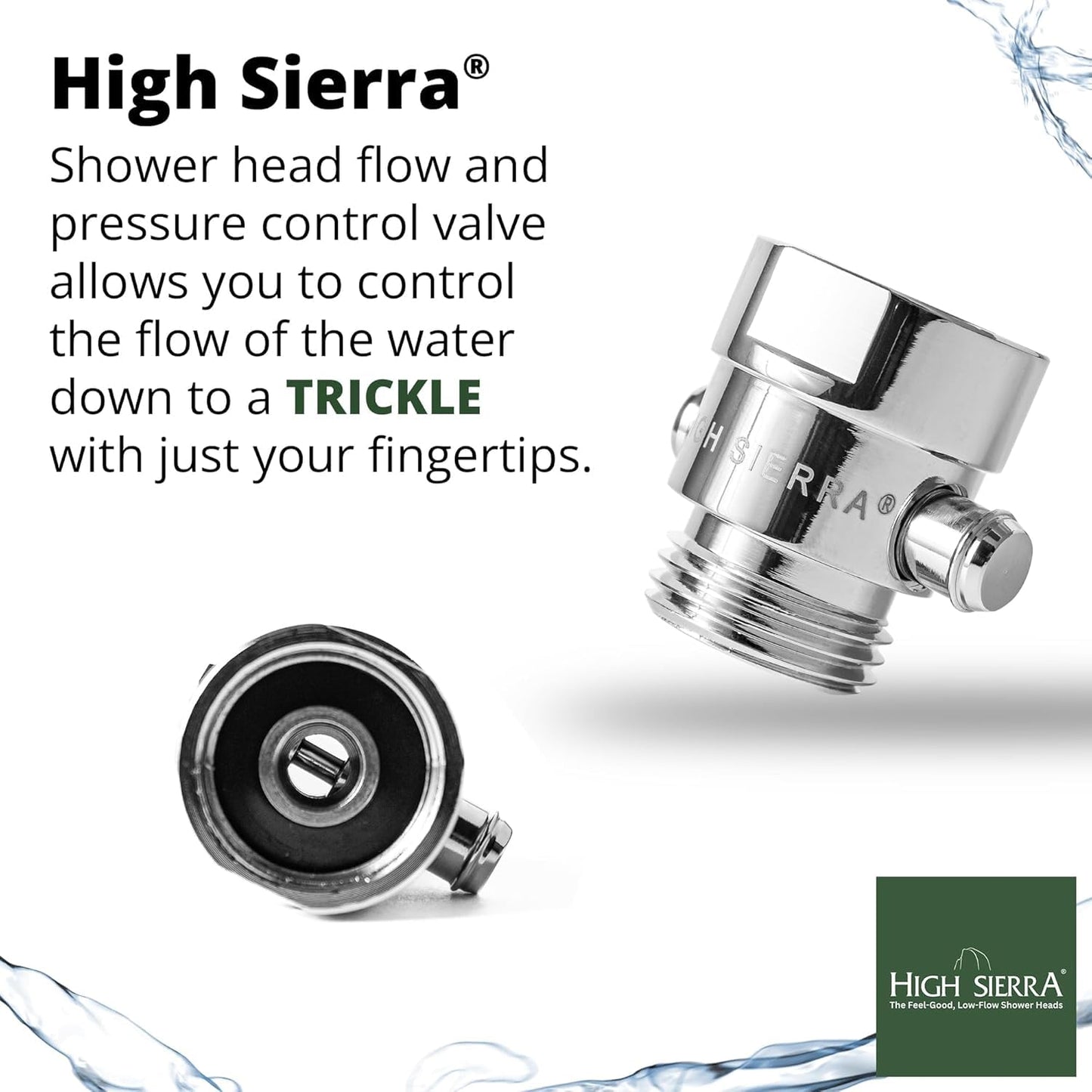 High Sierra® - All Lead-Free Brass Trickle Valve For Shower Heads. For Pause & Pressure Control. Easy To Push Button Reduces The Flow of Water or Shuts It Off to Just a Trickle - Brushed Gold