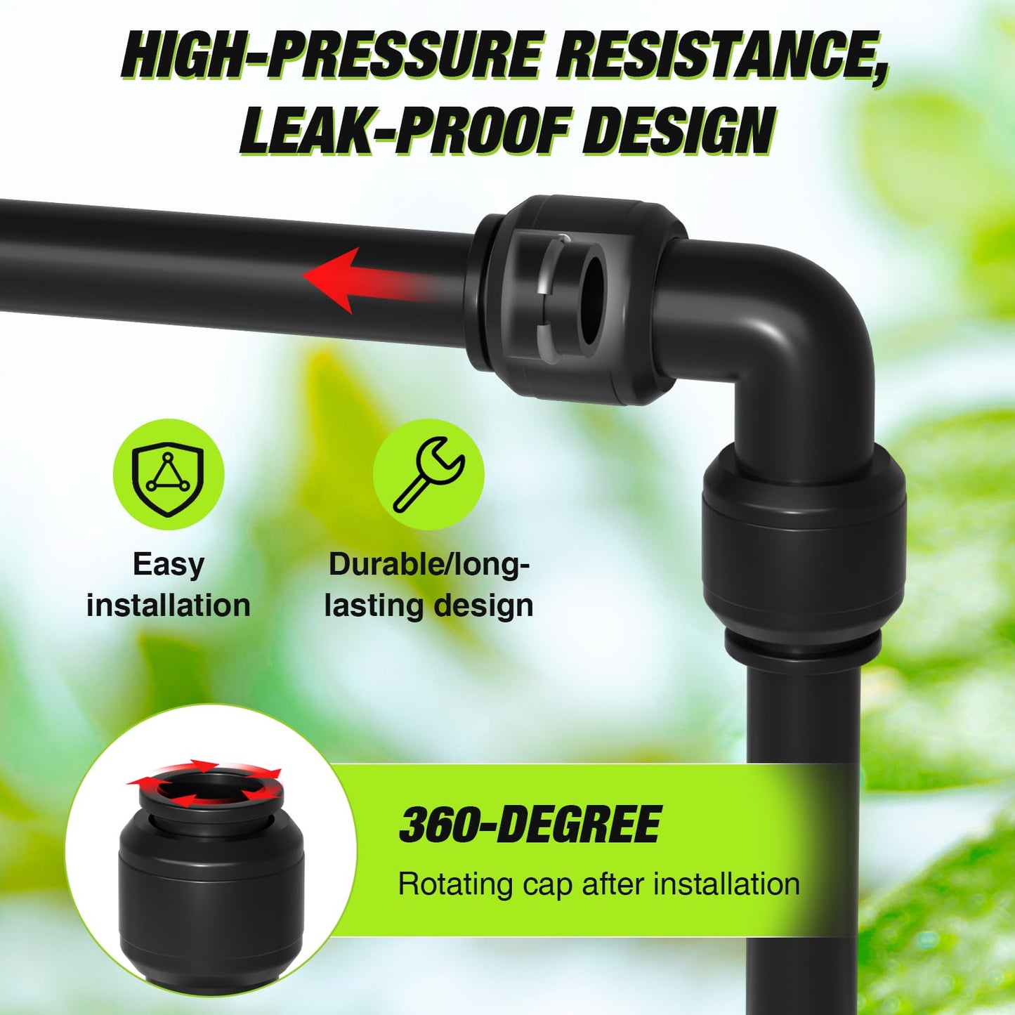 Bonviee 1/4 Inch Push-to-Connect Elbow Connectors, 24 Pack – 90° Drip Irrigation Elbows for Lawn, Garden, Greenhouse