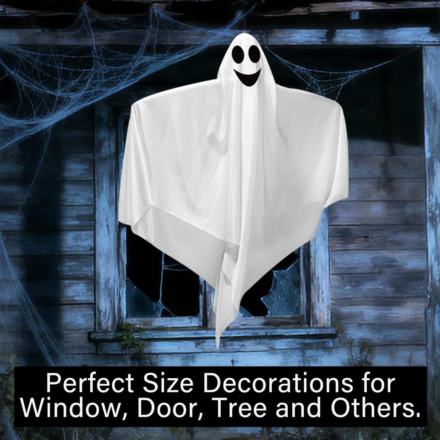 4 Pack 31.5" Halloween Hanging Ghosts, Cute Flying Ghost Halloween Party Decorations for Front Yard Patio Lawn Garden Holiday Decorations