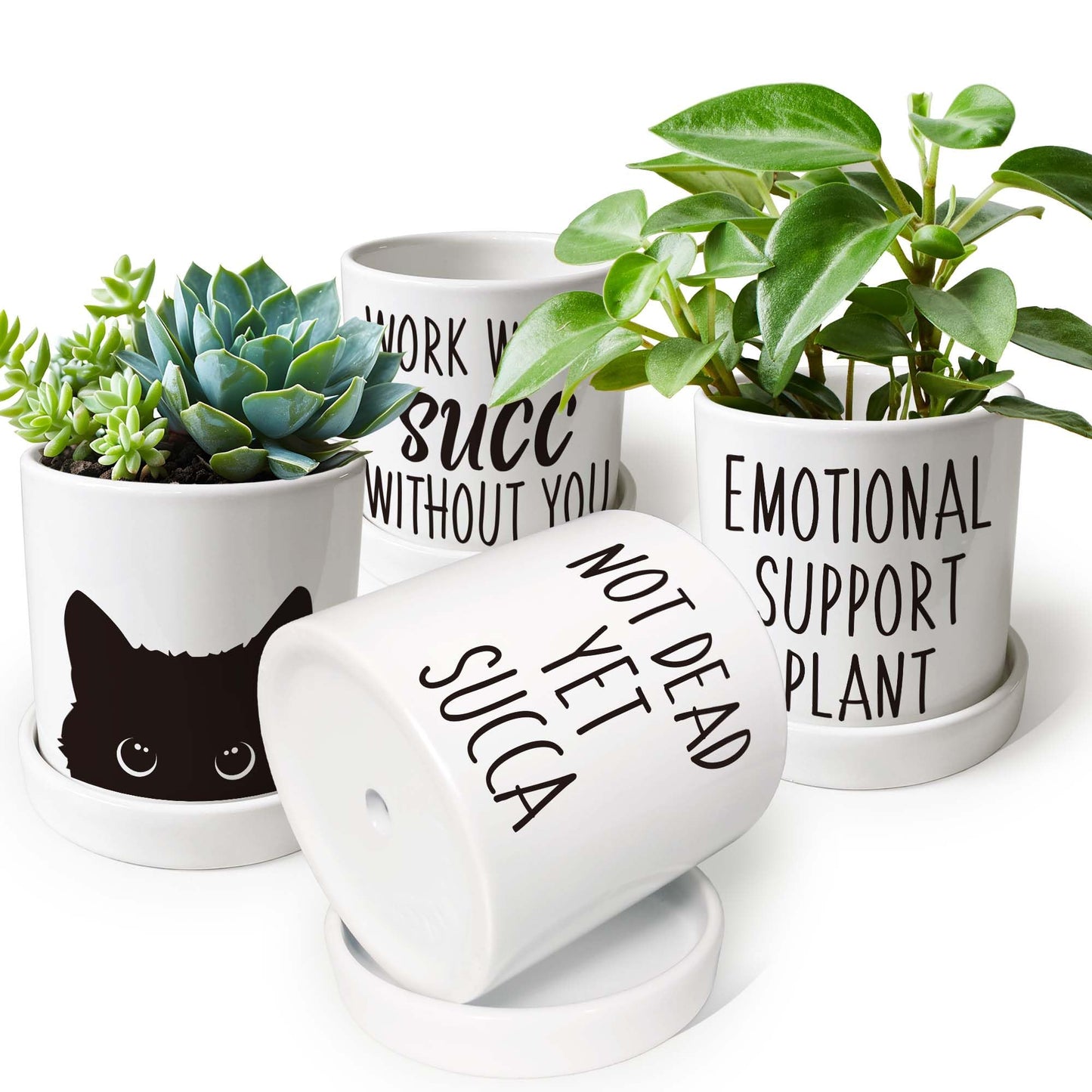 Lzracotz 4.3 inch Ceramic Emotional Support Plant Pot, Funny Succulent Pots, Cute Cactus Planters with Drainage Hole, Funny Plant Pot Emotional Support Cactus