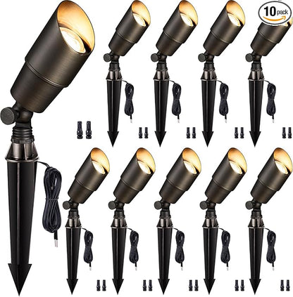 Gardenreet LED Low Voltage Spotlight - 12V AC/DC Bronze Outdoor Light Fixture, Brass Landscape Lights Hardwired, Weather Proof for Wall Wash Flag Without Bulbs (10 Pack)