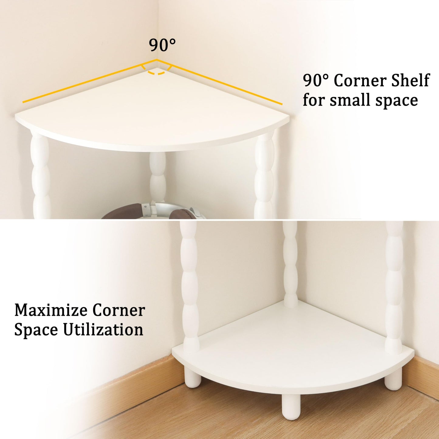 MaxSmeo Corner Bookshelf, 5-Tier Corner Shelf Stand, Modern Corner Plant Shelves with Storage, for Bedroom, Bathroom, Kitchen, Living Room (White)