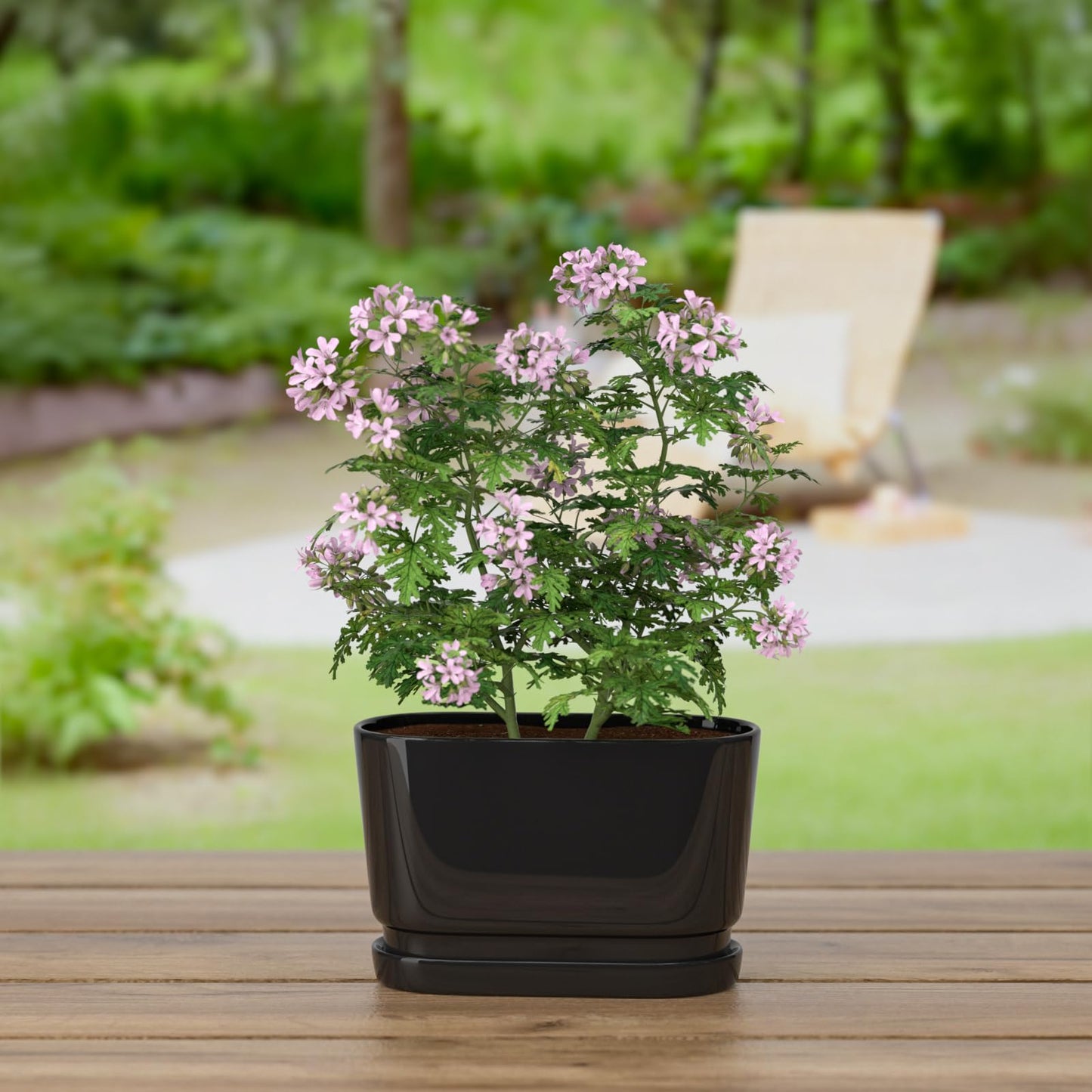 XiHuaer 8.9x4.5x5.3 Inch Ceramic Planter with Drainage Hole and Saucer, Indoor Outdoor Plant Pot for Plants, Black
