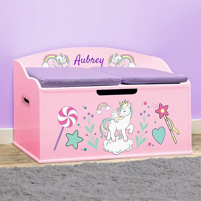 DIBSIES Personalized Creative Wonders Toy Box, Unicorns & Rainbows, 30 x 19.25